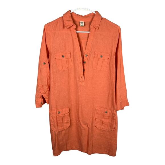 Old Navy Linen Blend Rayon Womens Casual Dress Orange Small Cruise Vacation - Picture 5 of 7